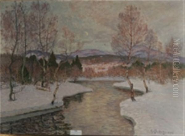 Manskenslandskap I Vinterskrud Oil Painting by Anton Genberg