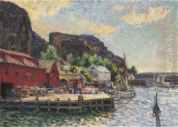 Hamnmotiv Fran Fjallbacka Oil Painting by Anton Genberg