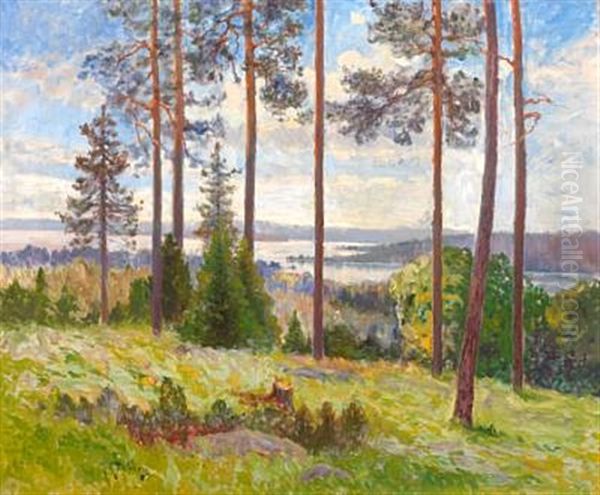 Gront Landskap Fra Gallo, Jamtland Oil Painting by Anton Genberg