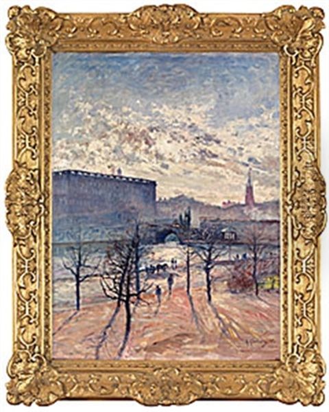 Soldis Over Stockholms Slott Oil Painting by Anton Genberg