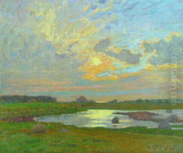 Kustlandskap, Eftermiddagsstamning Oil Painting by Anton Genberg