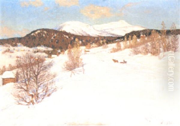 Vinterlandskap Med Hast Och Slade Oil Painting by Anton Genberg