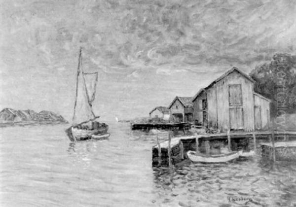 Hamn Med Segelbat Oil Painting by Anton Genberg