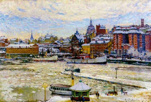 Motiv Fran Skeppsbron, Stockholm Oil Painting by Anton Genberg