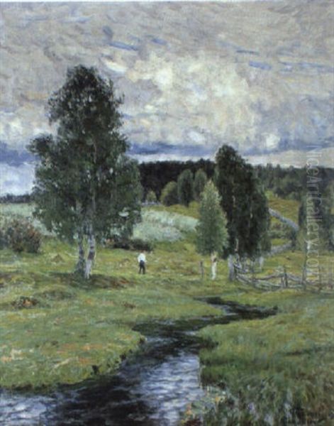 Sommarlandskap Med Vattendrag by Anton Genberg