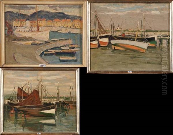 Ports De Peche (3 Works) Oil Painting by Louis Gendebien