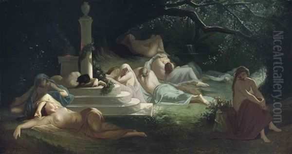 Nymphs At The Tomb Of Adonis Oil Painting by Ernest Auguste Gendron