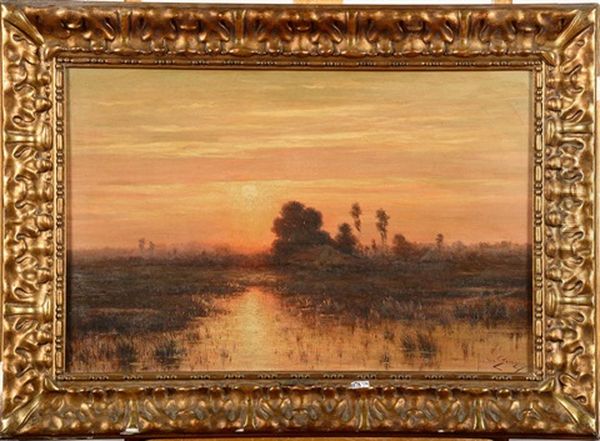 Coucher De Soleil Sur Les Marecages Oil Painting by Jos van Genegen