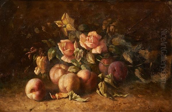 Composition Aux Peches Et Aux Roses Oil Painting by Jos van Genegen