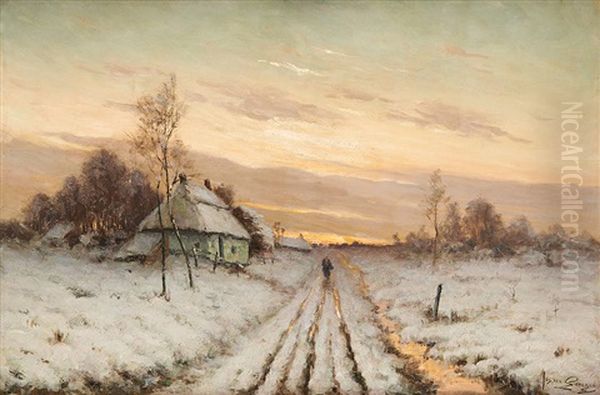 Chemin Enneige Ensoleille Oil Painting by Jos van Genegen