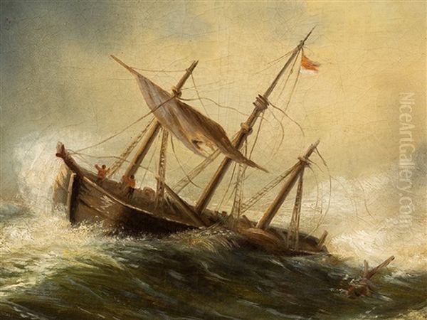 Shipwreck On A Rocky Coast Oil Painting by Theodor Genenger