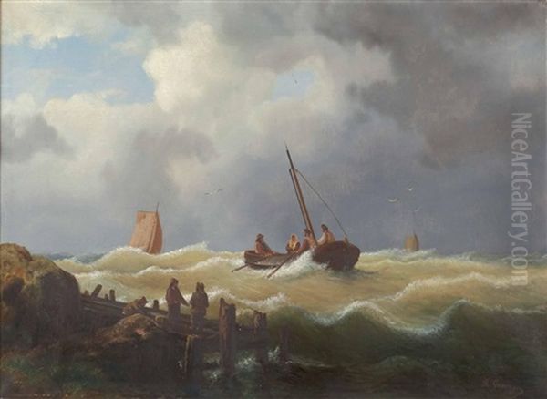 Fischerboote An Der Kuste Oil Painting by Theodor Genenger