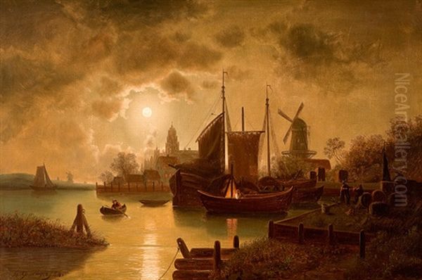 Abend Im Hafen Oil Painting by Theodor Genenger