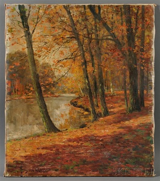 River Bend In Autumn Oil Painting by Frans van Genesen