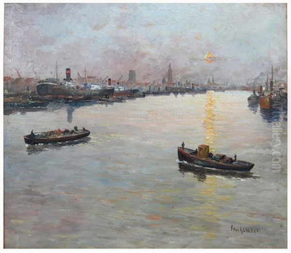 Antwerp Harbor Scene Oil Painting by Frans van Genesen