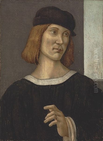 Portrait Of A Young Man, In A Black Hat And Tunic, Wearing A Jeweled Ring, A Window Behind Oil Painting by Bartolommeo Genga