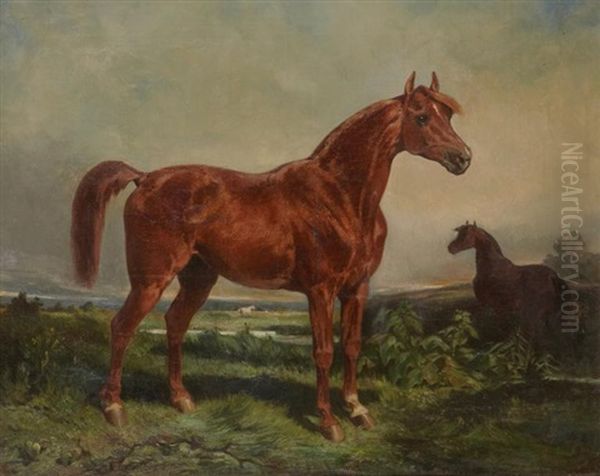 Chevaux Au Pre Oil Painting by Joseph Zephyris Gengembre