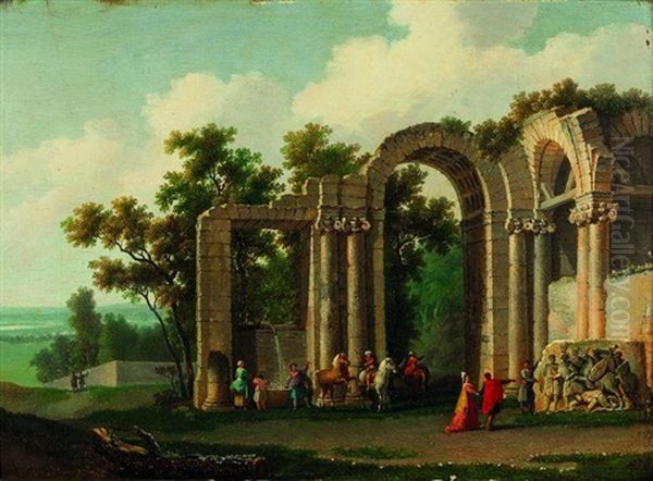 Visiteur Dans Les Ruines Antiques Oil Painting by Jean Baptiste Francois Genillion