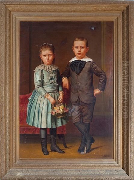 Portrait Of Louise 'lulu' M'liss Rolling (1886 1919) And James Henry Rolling (1885 1968) Oil Painting by John Genin