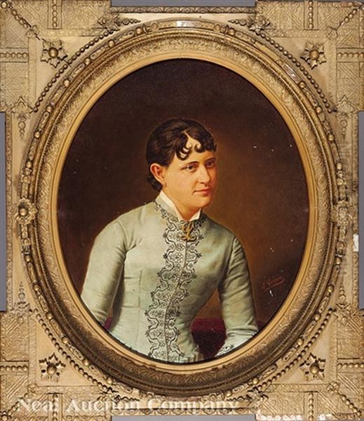 Portrait Of Louise Marie Reiss Rolling (1862-1886), Wearing An L Monogram Brooch Oil Painting by John Genin