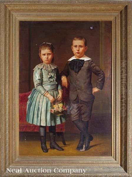 Portrait Of Louise Lulu M'liss Rolling (1886-1919) And James Henry Rolling (1885-1968) Oil Painting by John Genin