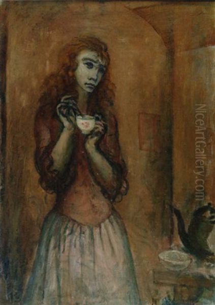 Junge Frau Mit Kaffeetasse Oil Painting by Robert Genin