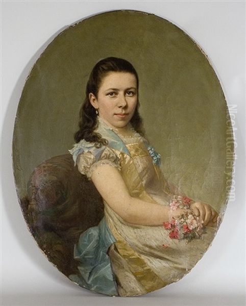 Girl With Bouquet Oil Painting by Georges Genisson