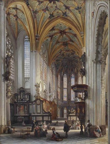 Interior Of The Saint-jacques-le-mineur Church, Liege Oil Painting by Jules Victor Genisson