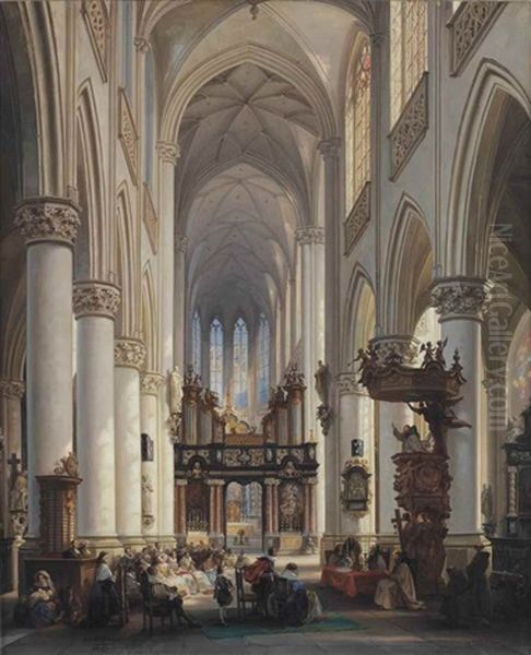 Interior Of The Saint Jacobskerk In Antwerp Oil Painting by Jules Victor Genisson