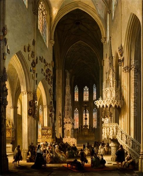 Interieur De L'eglise Oil Painting by Jules Victor Genisson