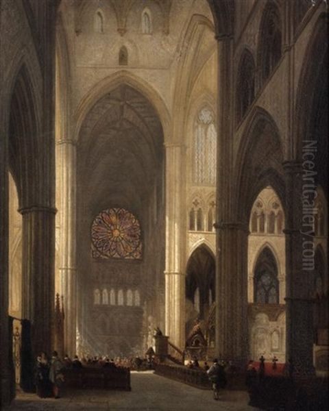 Preche Dans Une Cathedrale Gothique Oil Painting by Jules Victor Genisson