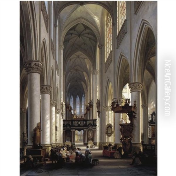 Church Interior Oil Painting by Jules Victor Genisson