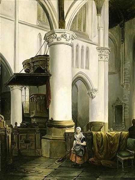 Grand Nettoyage A L'eglise De Delft Oil Painting by Jules Victor Genisson