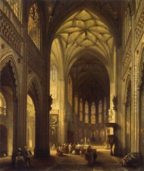 Das Innere Der Kathedrale Von Luttich (liege) Oil Painting by Jules Victor Genisson