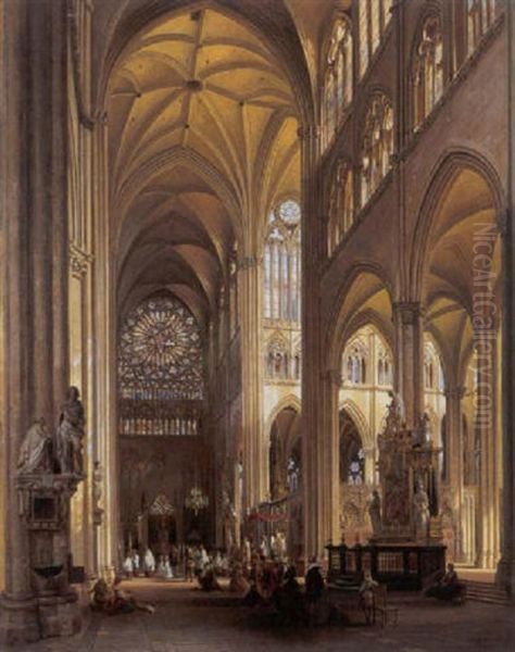 Interieur De La Cathedrale D'amiens Oil Painting by Jules Victor Genisson