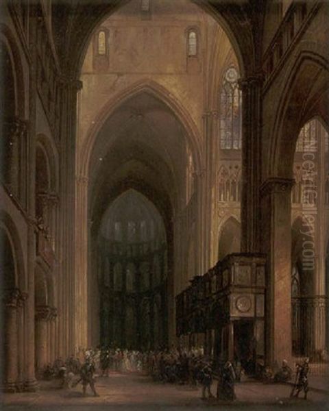 Prozession In Einer Belgischen Kathedrale Oil Painting by Jules Victor Genisson