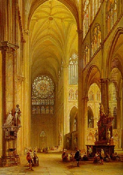 The Interior Of Amiens Cathedral Oil Painting by Jules Victor Genisson