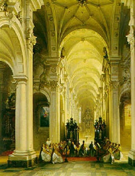 Kircheninterieur Mit Bischofsmesse Oil Painting by Jules Victor Genisson