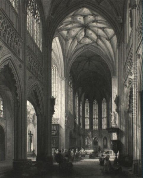 Blick In Die Kathedrale St. Jaques In L_ttich Oil Painting by Jules Victor Genisson