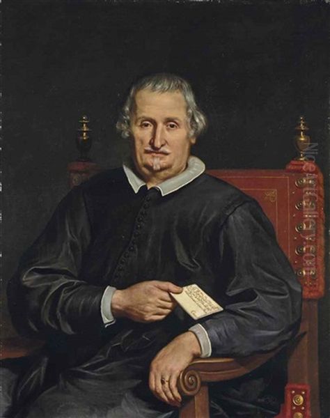 Portrait Of A Clergyman, Half-length, In Black Robes, Holding A Letter Oil Painting by Benedetto Gennari the Elder