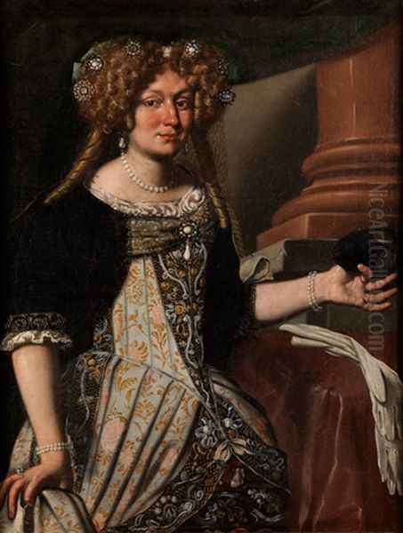 Bildnis Einer Adligen Dame Mit Perlenkette Und Einer Maske In Der Hand Oil Painting by Benedetto Gennari the Younger