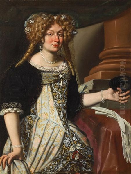 Bildnis Einer Adeligen Dame Mit Einem Perlenkollier, Perlenarmbandern Und Juwelengeschmucktem Haar Oil Painting by Benedetto Gennari the Younger