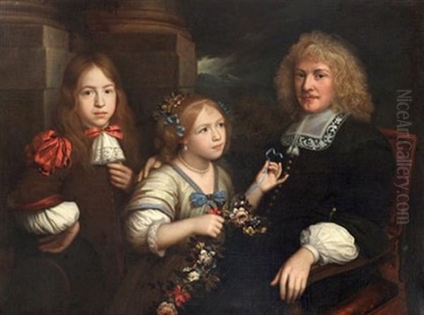 A Father And His Two Children by Benedetto Gennari the Younger