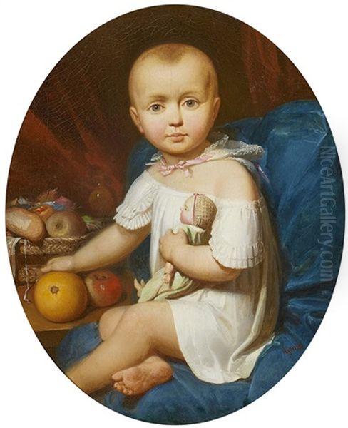 Kinderbildnis Mit Puppe Und Fruchten Oil Painting by Michel Philebert Genod