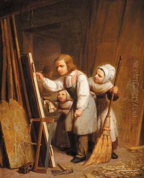 Les Enfants Peintres Oil Painting by Michel Philebert Genod