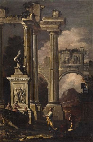 A Pair Of Italian Landscapes With Ruins (pair) Oil Painting by Abraham Genoels