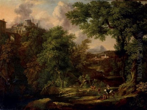 Pastorale Au Pied Du Temple De La Sybille De Tivoli Oil Painting by Abraham Genoels