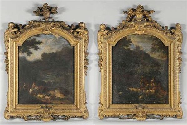 Paysages Animes (+ Similar; Pair) Oil Painting by Abraham Genoels