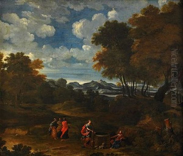 Kristus Och Den Samaristiska Kvinnan Vid Brunnen Oil Painting by Abraham Genoels