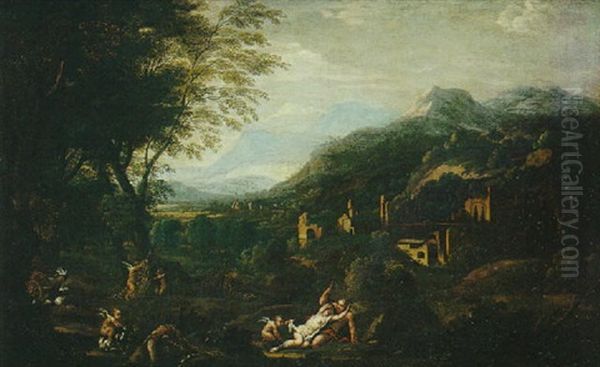 Venus Et Adonis Dans Un Paysage Italien Oil Painting by Abraham Genoels